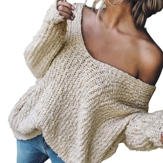 Женский топ с V-образным вырезом, длинными рукавами, однотонный, вязаный, мягкий, эластичный, свободного кроя, для весны и осени, повседневный. M