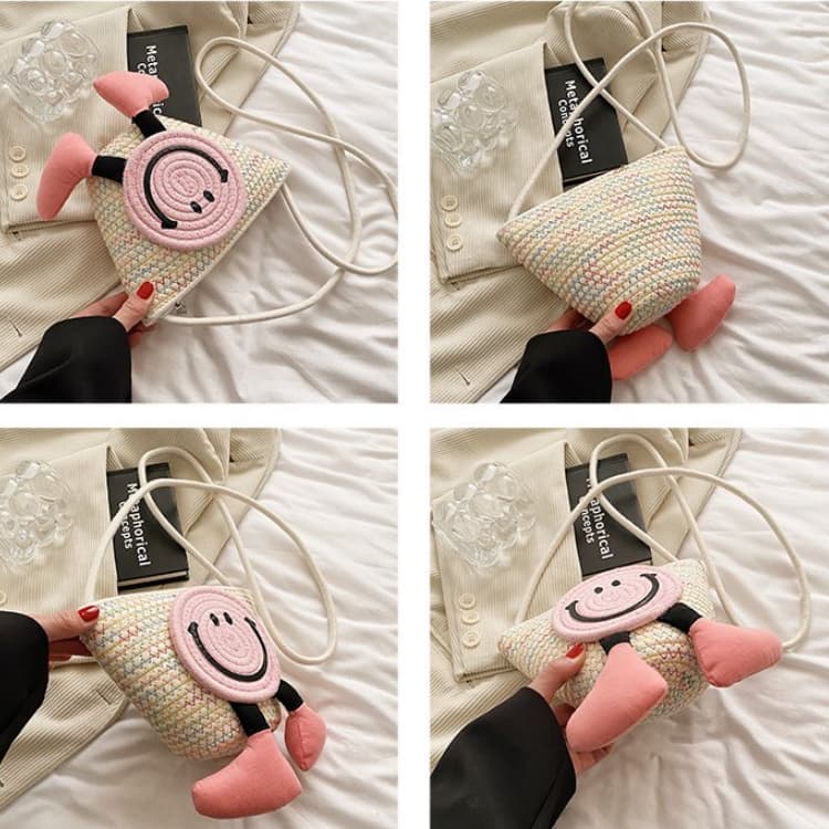 Color Woven Three-dimensional Smiley Face Bucket Portable Messenger Bag