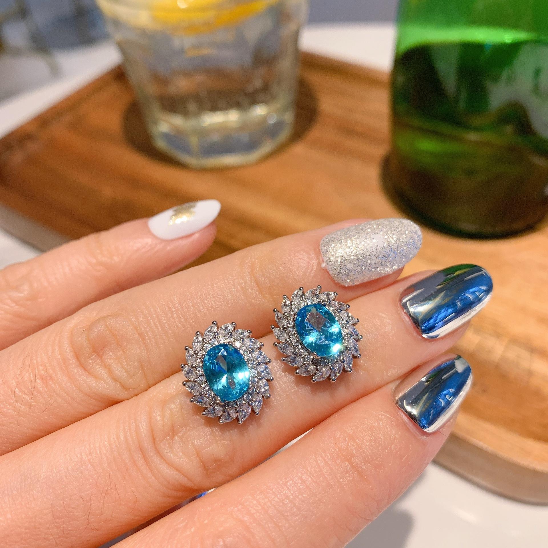 

Новое ожерелье с подвеской из синего бриллианта, женское простое кольцо, женская серьга-гвоздик с синим бриллиантом