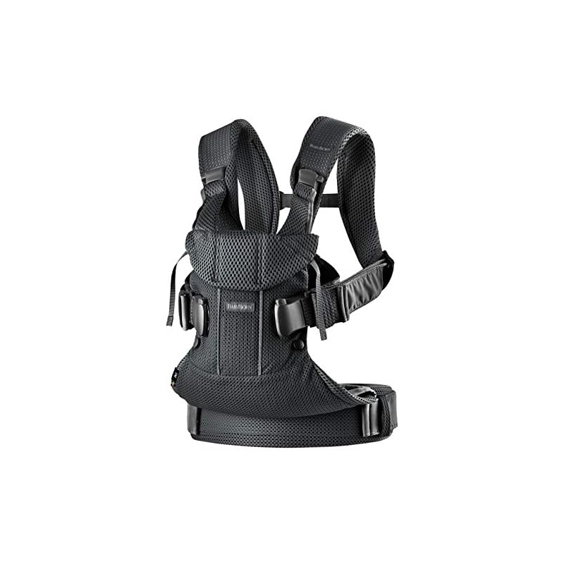 BabyBjörn ONE KAI Air Baby Carrier, suitable for babies 0-36 months, made with breathable mesh material, black, 4-way design.