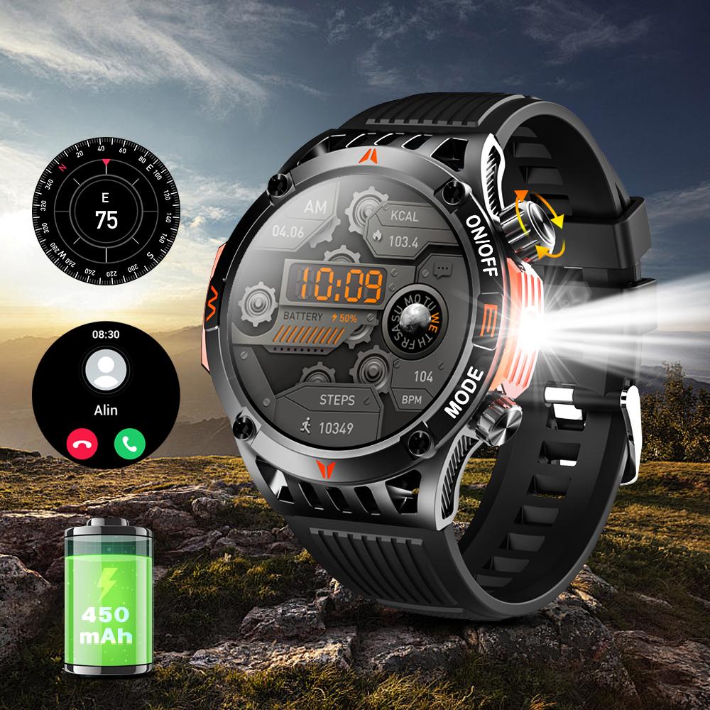 1.46-inch Full Touch Smart Watch, QTLLBT, 450mAh Battery, Wireless Call, Compass and Flashlight