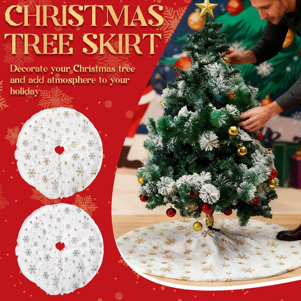 Christmas Tree Skirt, Pearlescent Snowflake Sequined Tree Skirt, Plush Embroidered Tree Skirt, Christmas Tree Decoration.