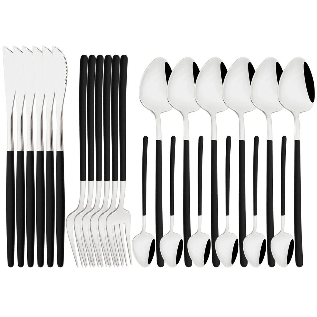 24Pcs Pink Gold Cutlery Set Knife Forks Coffee Spoon Tableware Set Mirror Flatware Stainless Steel Dinnerware Western Silverware