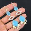Aqua Chalcedony Gemstone Birthday Drop Engagement Boho Earrings Sterling Silver