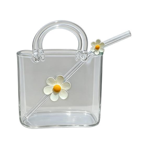 Skleněný hrnek ve tvaru kabelky 750 ml Průhledný Kreativní termohrnek na džusy Koktejly Ledovou kávu Roztomilá skleněná peněženka Dekorativní akvarium Váza Kabelkové vázy na párty