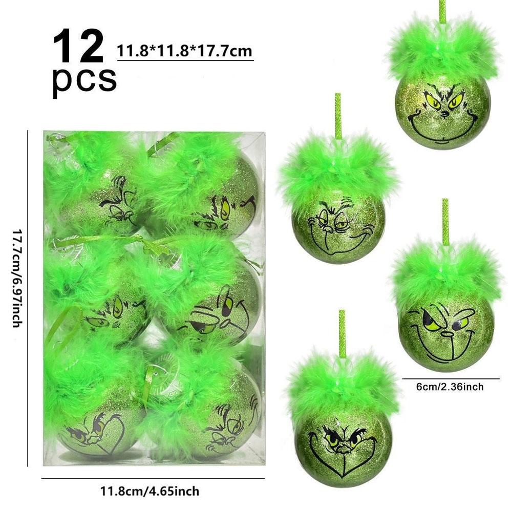 

Christmas Ball Ornaments Glitter Christmas Tree Ornaments with Fuzzy Hair, Green Elf Balls Ornament for Tree Decorations 6cm