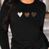 Damen Frühjahrs- und Herbstkleidung Buntes Herz Aufdruck T-Shirt Langarm Rundhals Freizeit Oberteil