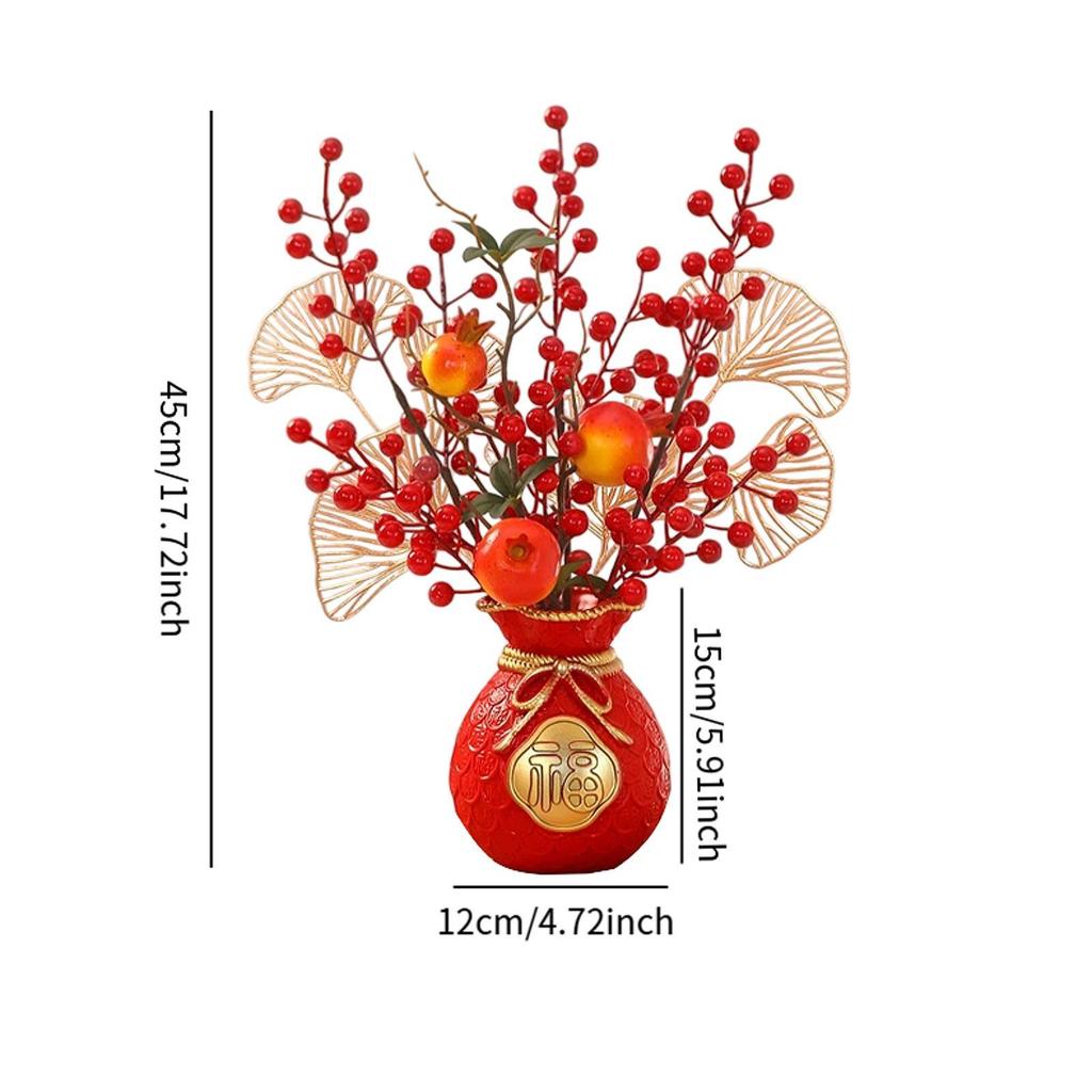 Chinese Lunar New Year Decoration Table Centerpiece Artificial Red Berry Branches for Birthday Desk Home Hotel Living Room