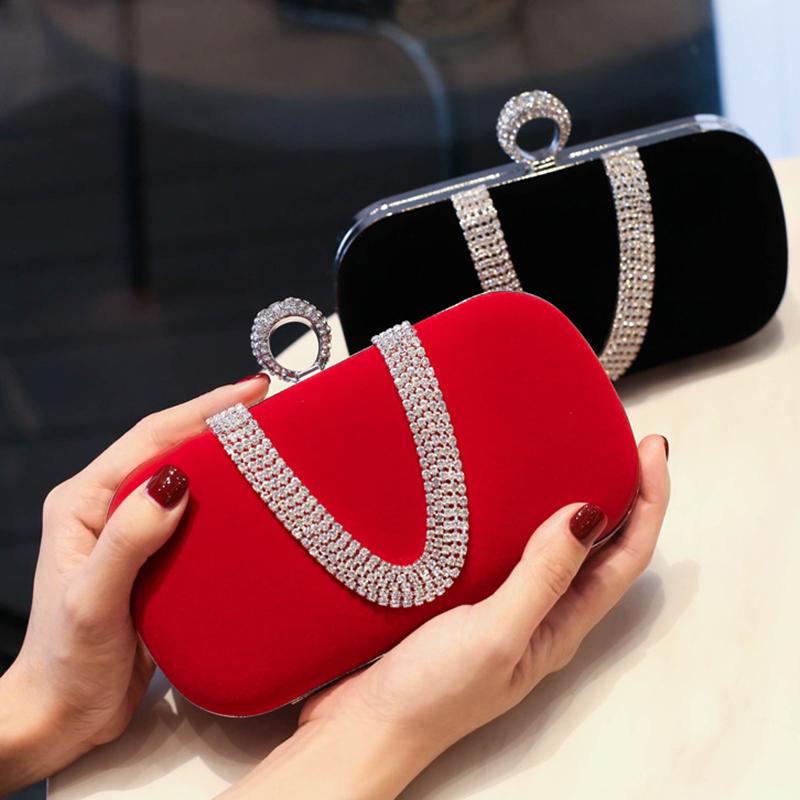 Rote Flanell Strass Tasche Samt Abendtaschen Crossbody Elegante Party Clutch Bling Schulter Damen Tasche Diamant Handtasche