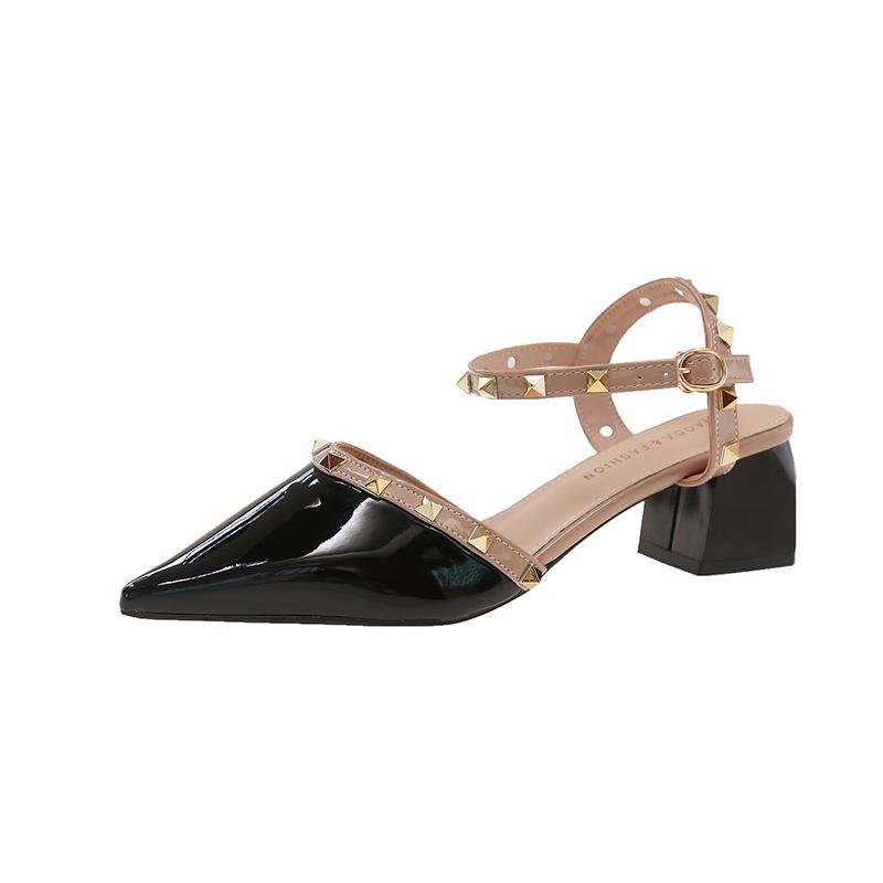 French pointed rivet high heel bag head sandals female 2025 summer new one word with fairy style skirt Roman shoes