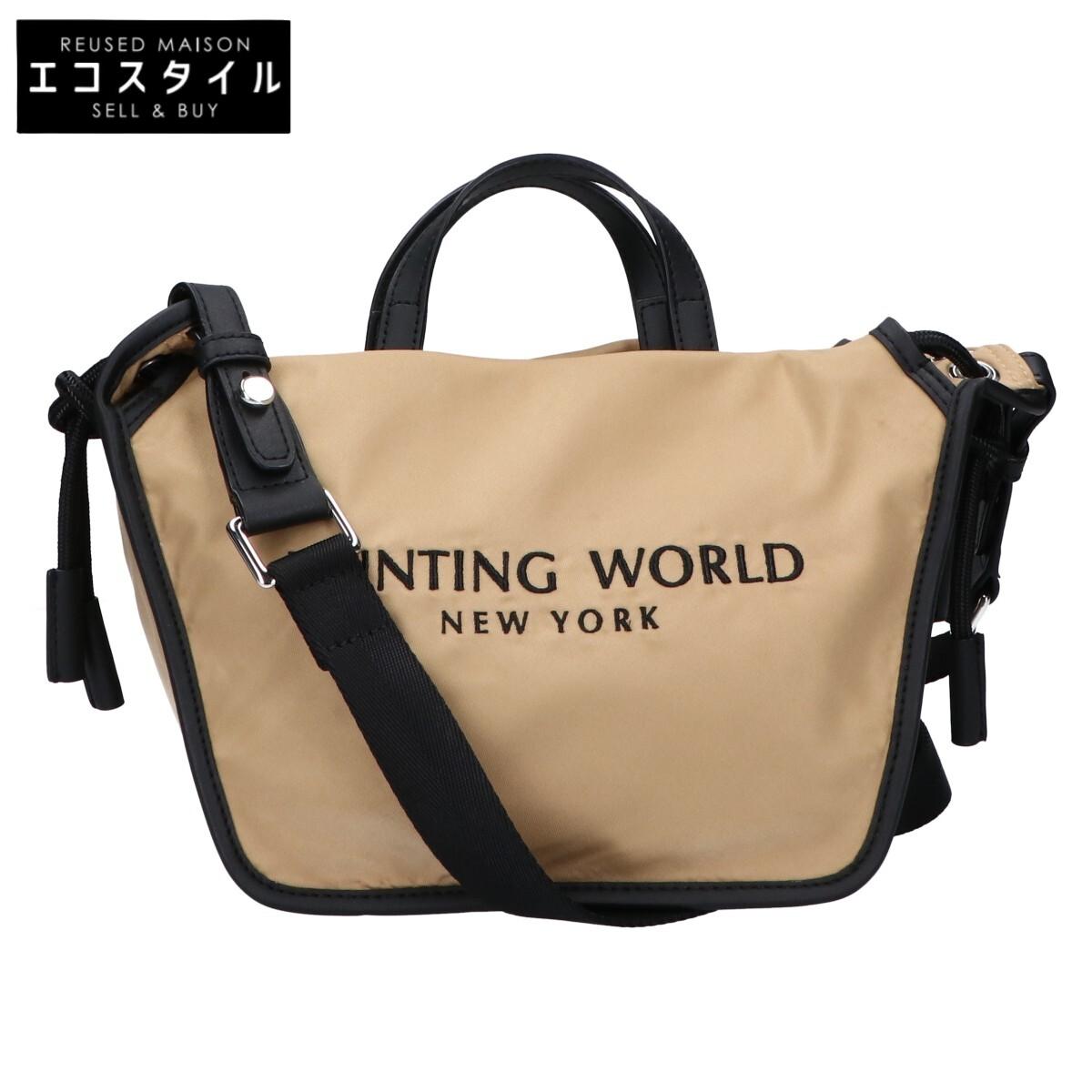

HUNTING WORLD 7393PAS Logo Embroidered Nylon x Leather 2-Way Shoulder Bag Handbag Camel / blackUsed