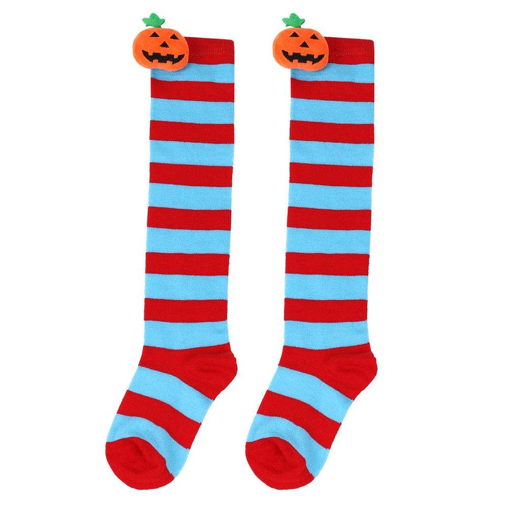Cute Cartoon Pumpkin Doll Long Tube Socks For Kids Polyester Fabric Friction-resistant Striped/plaid Pattern Packaged In A Bag