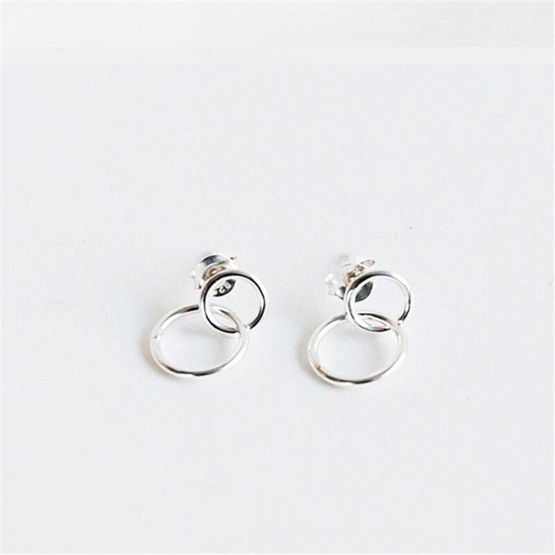 925 Sterling Silver Double Round Stud Earrings For Women Party Wedding Jewelry Pendientes Eh470