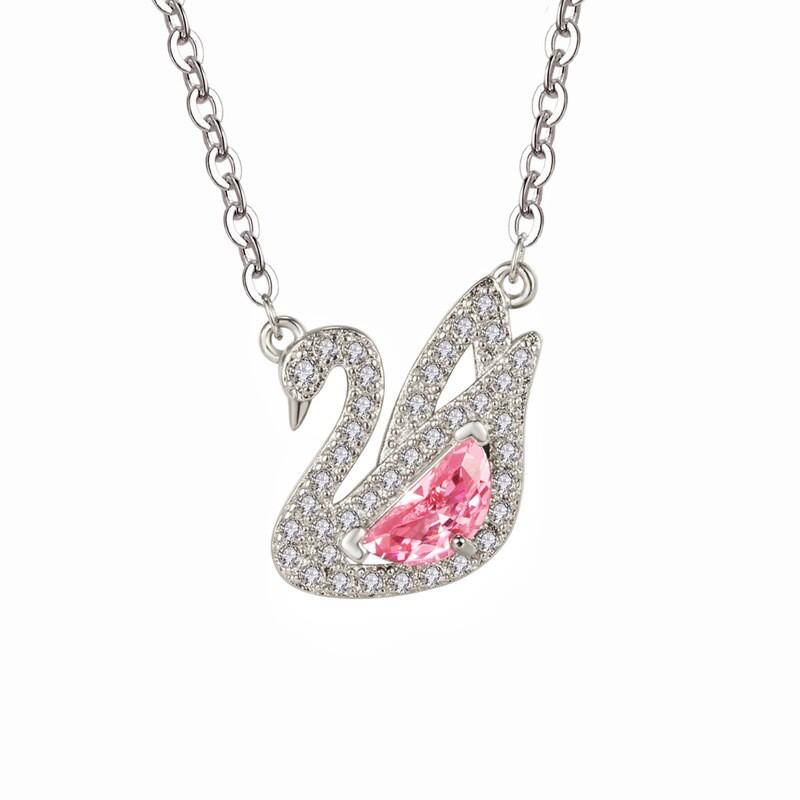Elegant Swan Pendant Necklace With Full Rhinestone Accents Copper Chain Women Men Daily Wear Swan Pendant Necklace White Gold Plated