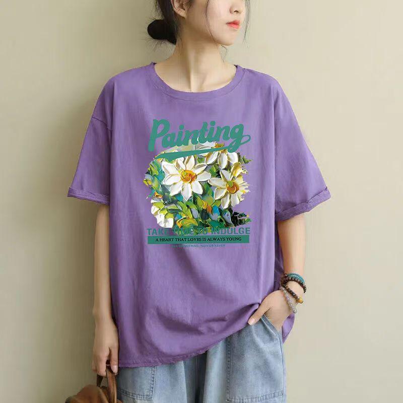 

Футболка с короткими рукавами женская летняя новая тенденция свободные хлопковые топы 3XL