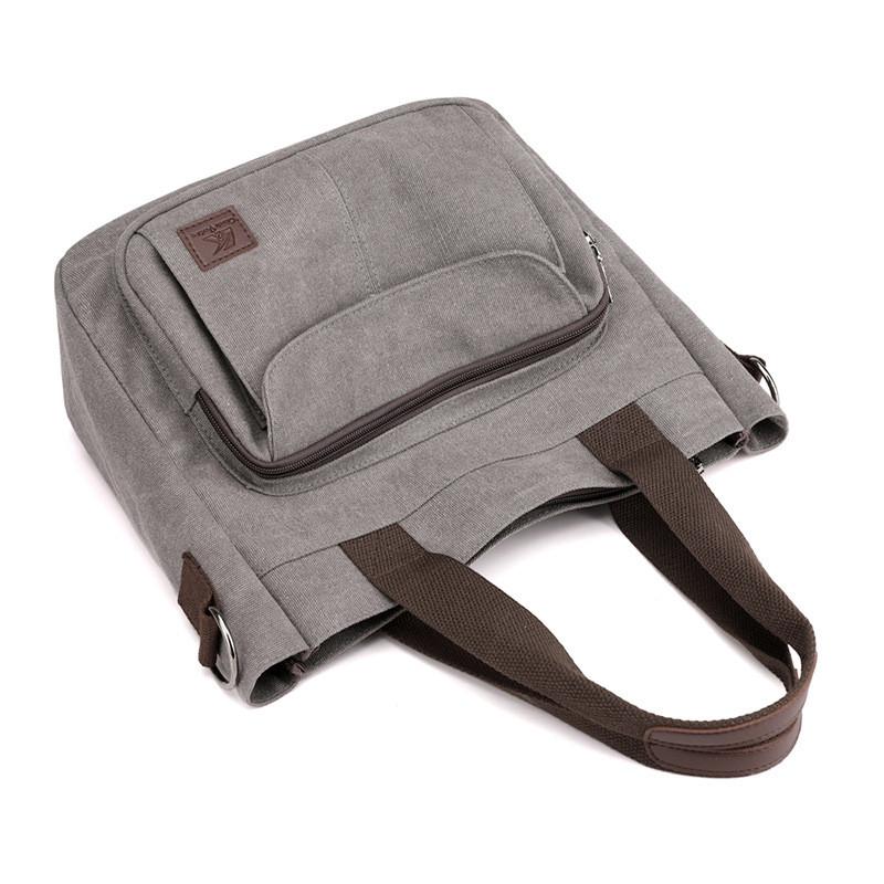 Canvas Tote Bag For Women With Zipper Pockets In Retro Style For Daily Use