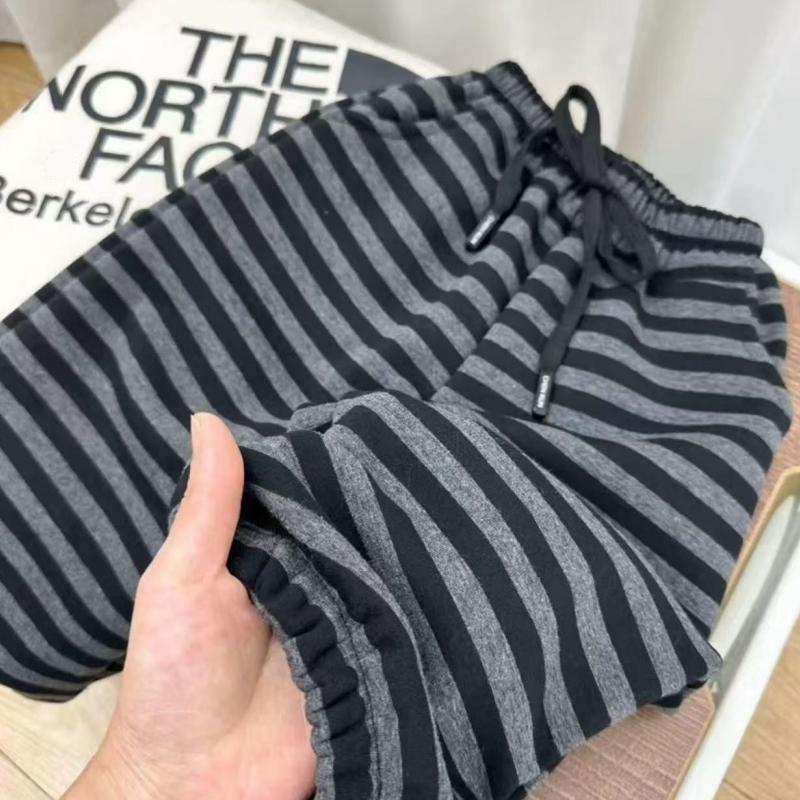 Stripe Pants For Girls Boys One-piece Velvet Spring Autumn Winter Childrens Korean Style Thick Warm Casual Sweatpants