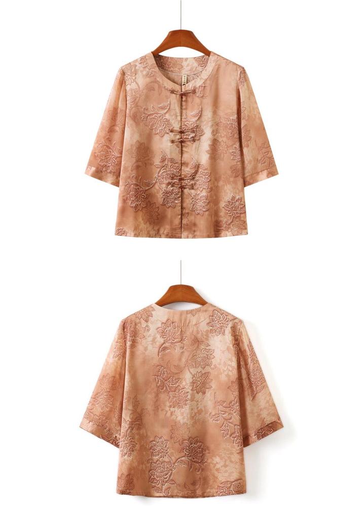 Stylish Seven-Sleeve Shirt for Middle-Aged & Elderly Women - Age-Defying Spring/Summer Fashion