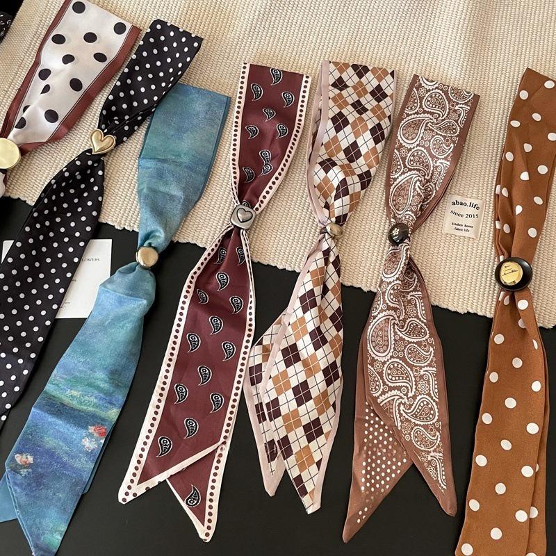 Retro Polka Dot Silk Scarf Necklace - Elegant Women's Accessory