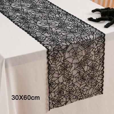 Black Color Halloween Table Runner Long Length Lace Material Spider Web Table Runner Gothic Style Black Lace Table Runner