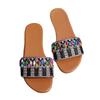 Fashion colored rhinestone flat-bottomed slippers women's 2025 summer new square-headed open-toed casual beach slippers women