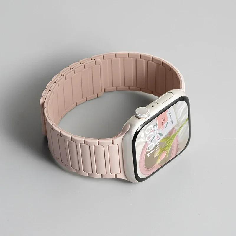 Silicone Strap for Apple Watch 46mm 42mm 49mm 45mm 41mm 44mm 40mm Magnetic Band for IWatch Ultra 2 Series 10 9 8 7 6 SE 5 4 3