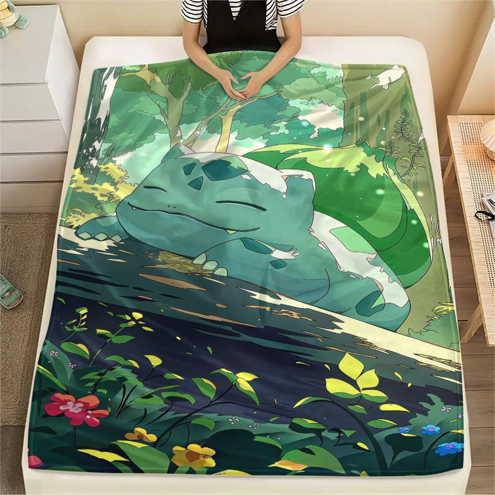 Bulbasaur Flannel Blanket Print Design Cozy Soft for Couch Bed Picnic Travel.-TING