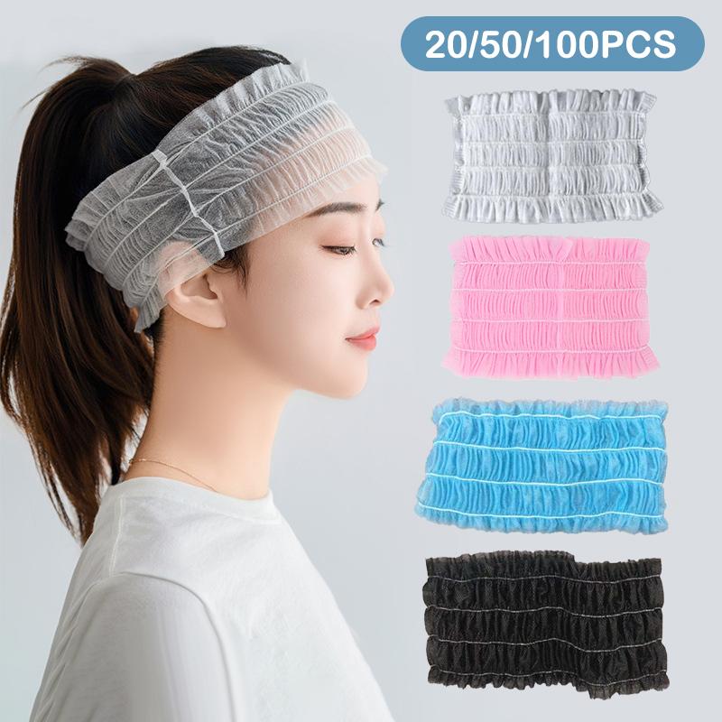20/50/100Pcs Disposable Spa Headbands Soft Non- Elastic Facial Hair Bands For Sauna, Facial Cleansing, Skincare & Makeup