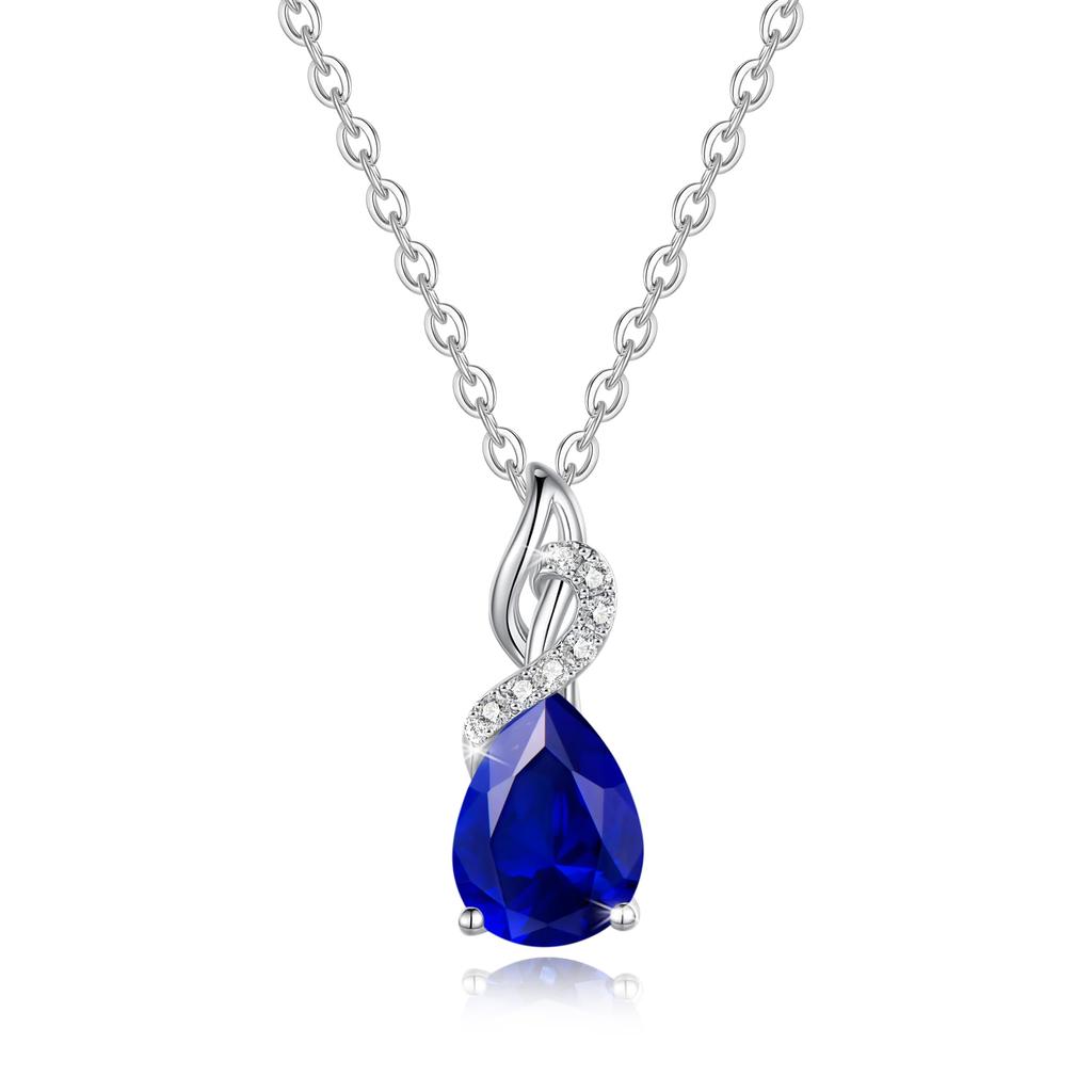 FANCIME Natural Diamond Necklace for Women in 14K White Gold with a September Birthstone Sapphire Drop Pendant and Silver Perfect for and Gift