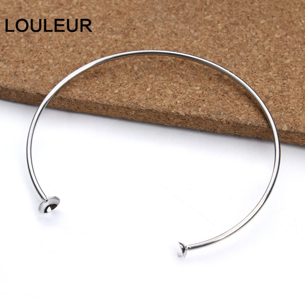 2pcs/lot Stainless Steel Open Bracelets Bangles Settings Cabochon Base Bezel Trays Fit Round Beads DIY Jewelry Making Fin