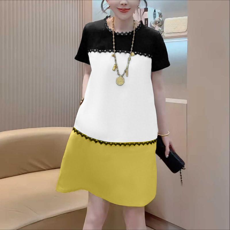 ZANZEA Women Casual Round Neck Short Sleeve Summer Patchwork Dress