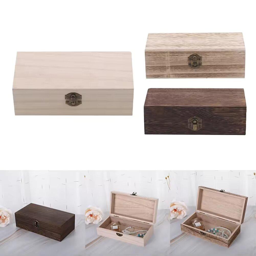 Retro Rectangular Wooden Storage Box Clamshell Desktop Organizer Jewelry Gift Box for Home Decor