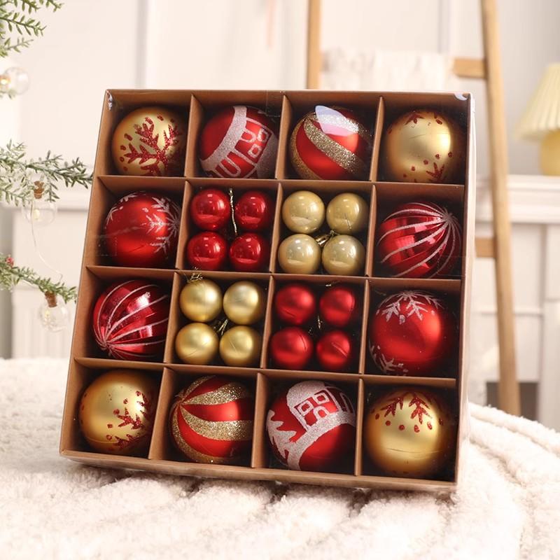Christmas Ornament Set With Red Green Gray Baubles 6cm 3cm Hanging Decor Tree Home Festive Party Decoration