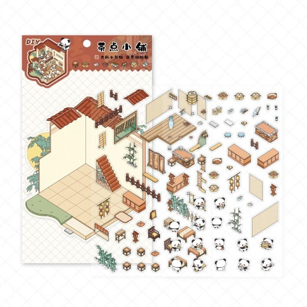 

Миниатюрная сцена 3D Ландшафтные наклейки Визуальная укладка Миниатюрная сцена Наклейка Подарок Tea House