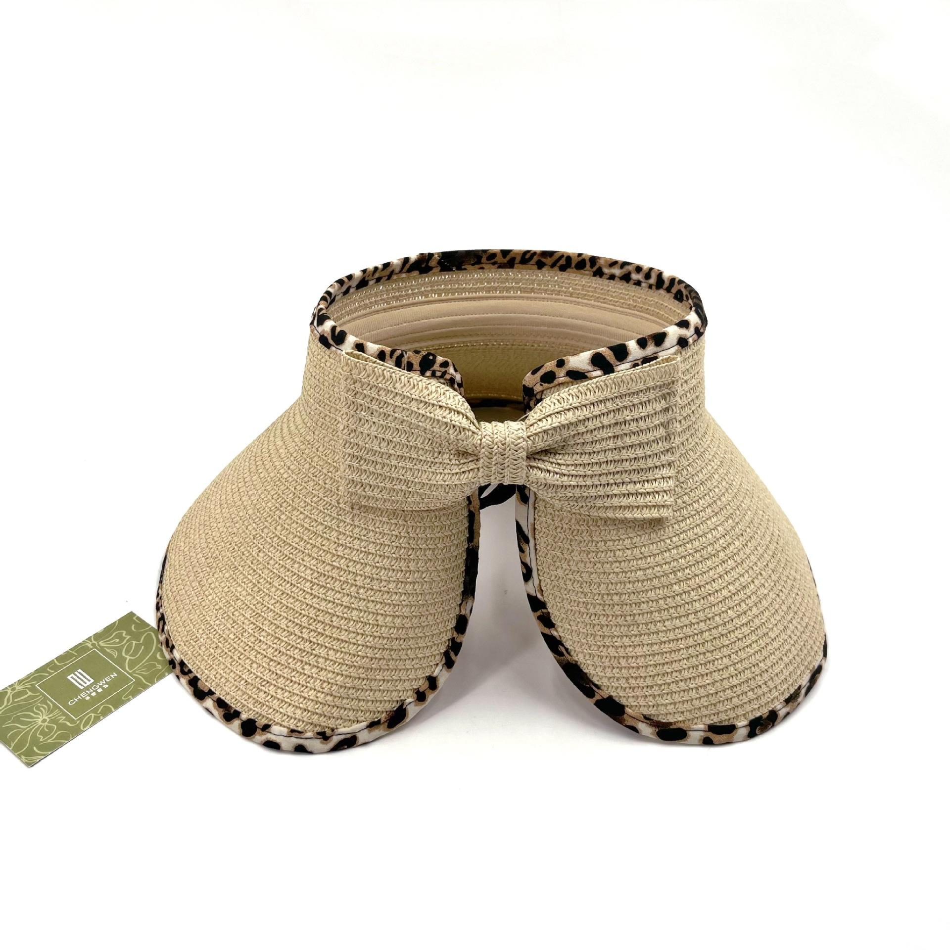 

Sun Hats For Women Summer Foldable Leopard Brim Empty Top Adjustable Sun Protection Fashion Sunhat Beach Accessories Cap Visor 56-59cm бежевый