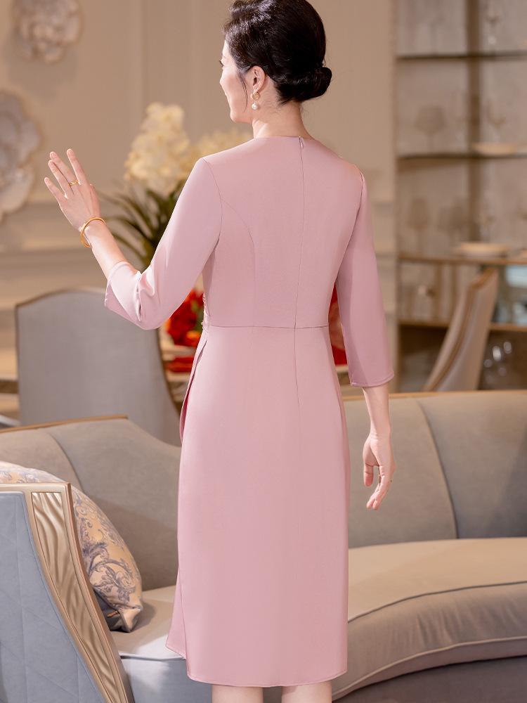 Pink A-Line Seven-Sleeve Mother-in-law Spring Wedding Dress 2024 - Slimming & Tummy Concealing