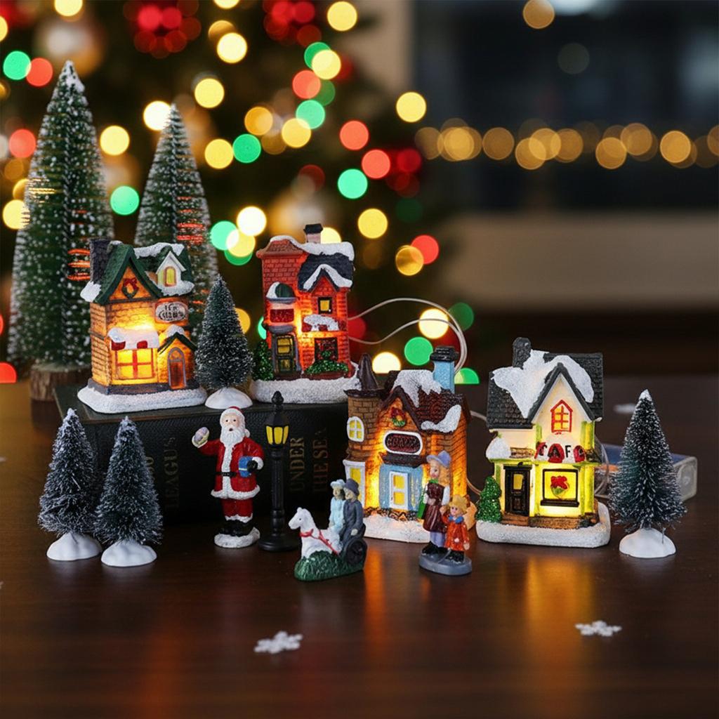 Collectible Table Figurine Lightweight Mini Christmas Town Ornament Creative Luminous Resin Landscapes for Home Decor