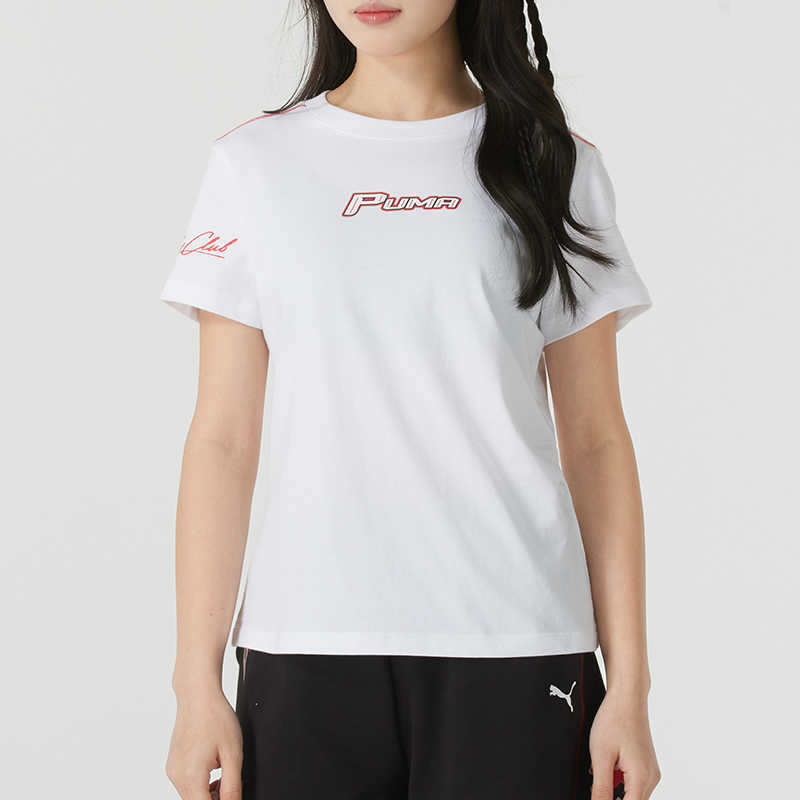 Puma Sports Lifestyle Series Casual Pullover Letter Breathable Short Sleeve T-Shirt Women T-Shirts White 633082-02