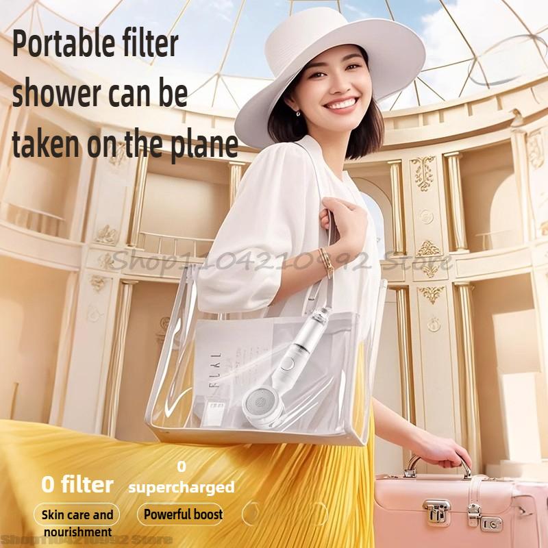 Portable Pressurized Filtration Shower Head with Antibacterial Nozzle for Water Purification Suitable for Travel and Hotels