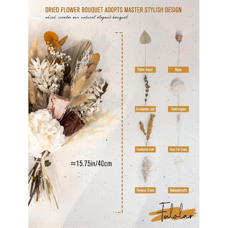 Natural Dried Flower Bouquet, Real Flower Arrangements Preserved Flowers Mix Bouquet, Varieties Flowers for Vase, Floral Arrangement for Home Wedding