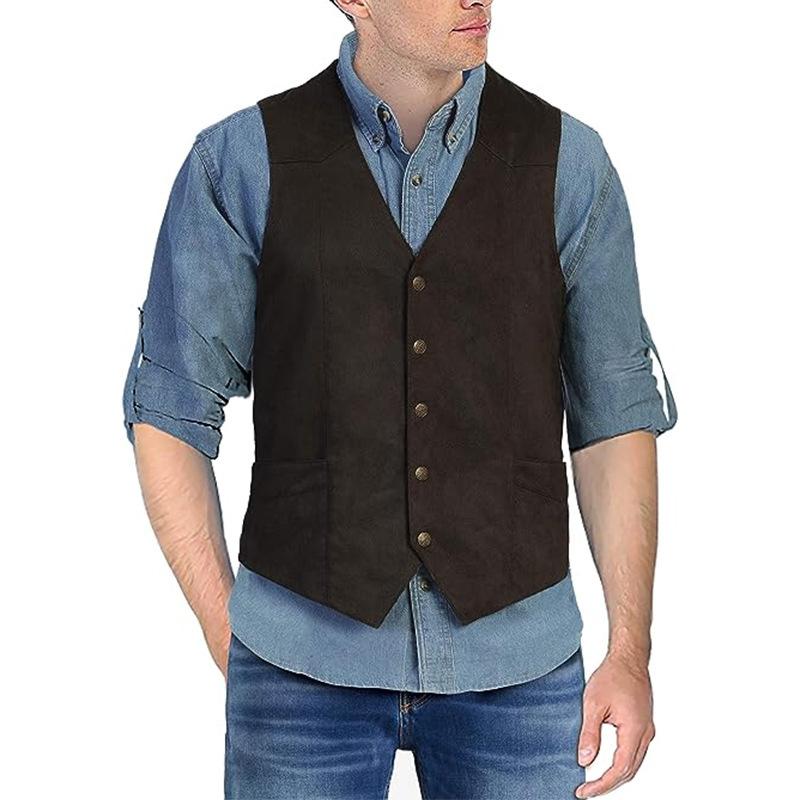 Cappotti da uomo senza maniche multicolore stile gilet con scollo a V aderenti casual in camoscio stile retrò abiti formali gilet da motociclista