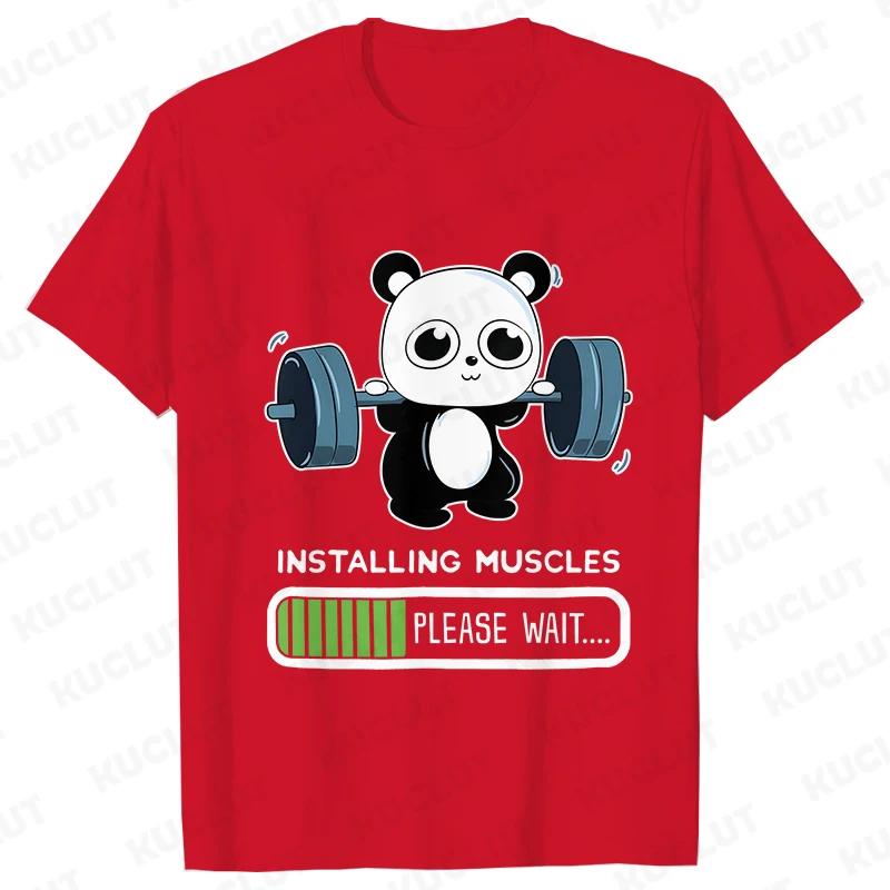 Vtipné tričko s potiskem pandy do posilovny Letní trička pro ženy O-výstřih Ležérní Krátký rukáv Vzpírání Nabírání svalů Letní trička Topy