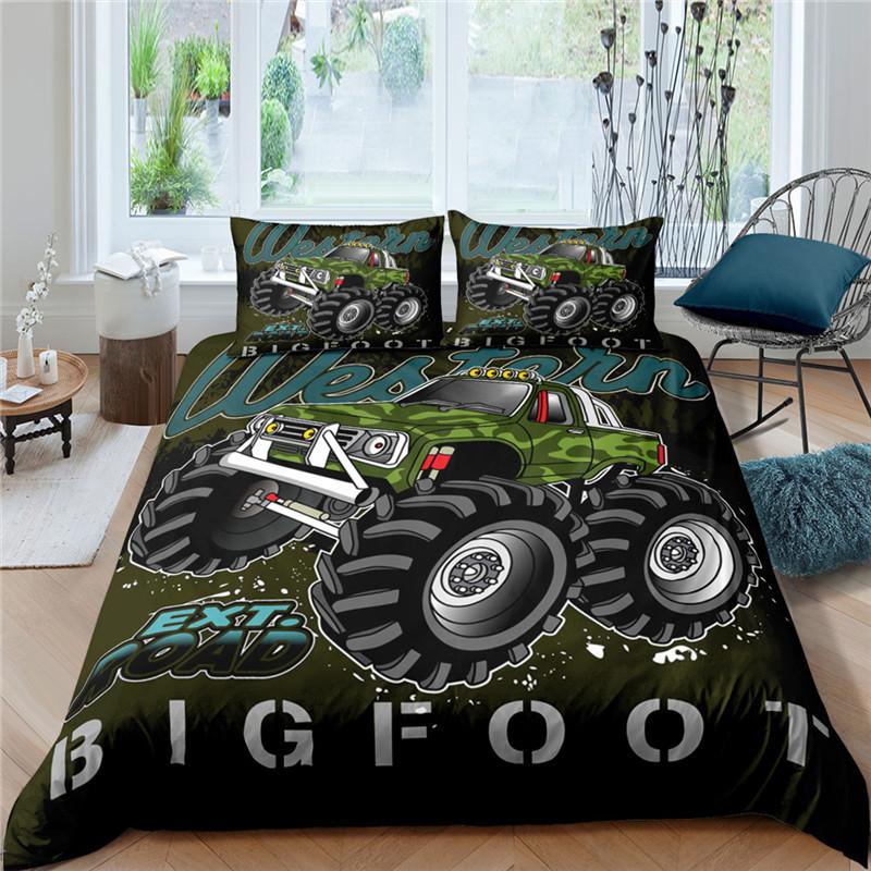 Monster Car King Queen Duvet Cover Cartoon Bedding Set For Boys Lovely Toy Truck Comforter Cover 2/3pcs Polyester Quilt Cover