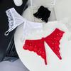 Pearl Decor Lace Flower Briefs Women Open-crotch Lace Underwear Romantic Night