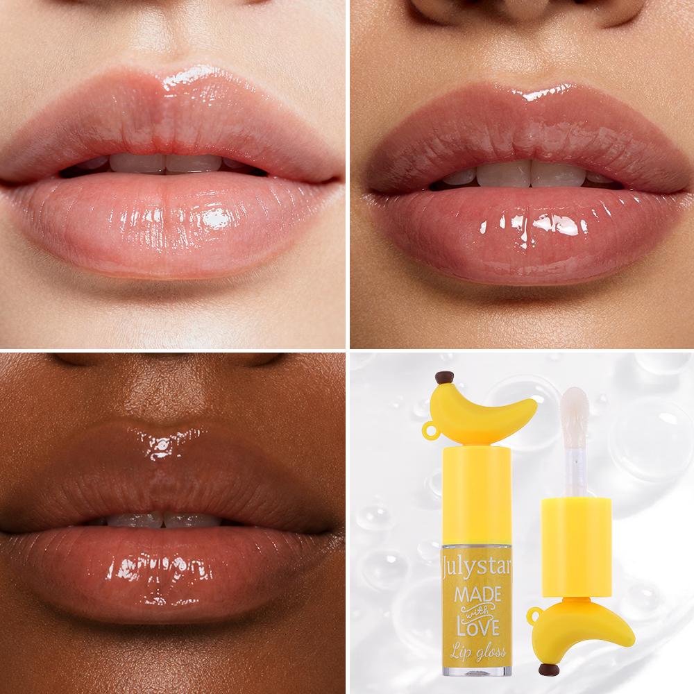 Julystar Banana Lip Oil Gloss Transparent Non Sticky Moisturizing Lip Care Mirror Shine Long Lasting Nourishing Glossy Lip Makeup for Women
