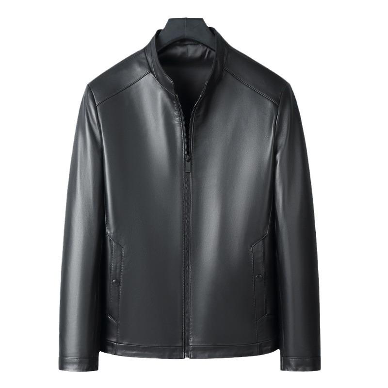 Couro Jaqueta de Couro Masculina Pele de Ovelha Jaqueta de Couro Fina Média Business Casual Gola Alta Jaqueta de Couro Fábrica Couro Masculino
