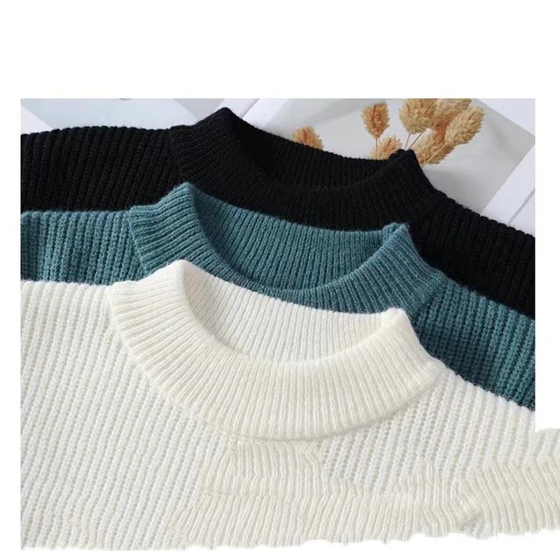 Classic Crew Neck Sweater Color Block Design Pullover For Men