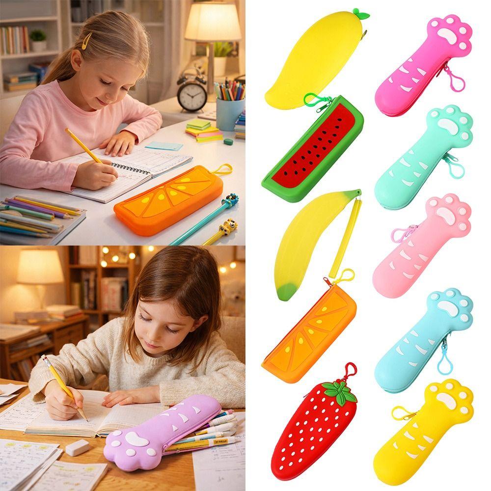 Silicone Pencil Case Simulated Fruit Stationery Pouch Portable Stationery Organizer  Students