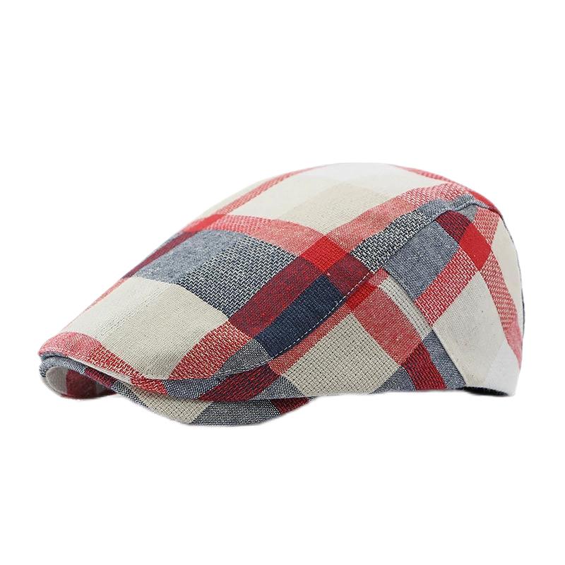 Frühling Sommer Dopamin Karomuster Baskenmütze Entenschnabel Vorwärtskappe Britischer Stil Schirmmütze Sommerhüte für Damen Herren Sonnenhüte Papa Hut Geschenk