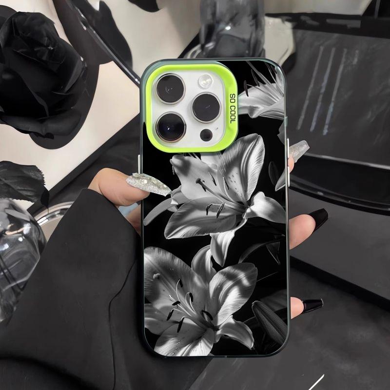 Black and White Lily Floral Pattern Phone Case For iPhone 17 Air 16 Pro Max XS X XR 17E 16E 16 Plus 15 14 13 12 11 Matte Cover